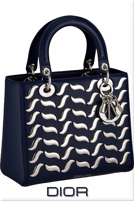 ♦Dior Lady Dior sapphire blue top handle calfskin bag with silver shaped metallic wave studs and Dior charms #dior #bags #ladydior #brilliantluxury