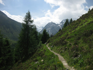 Hiking path along the Rinerhorn toward Sertig, near Davos, Switzerland