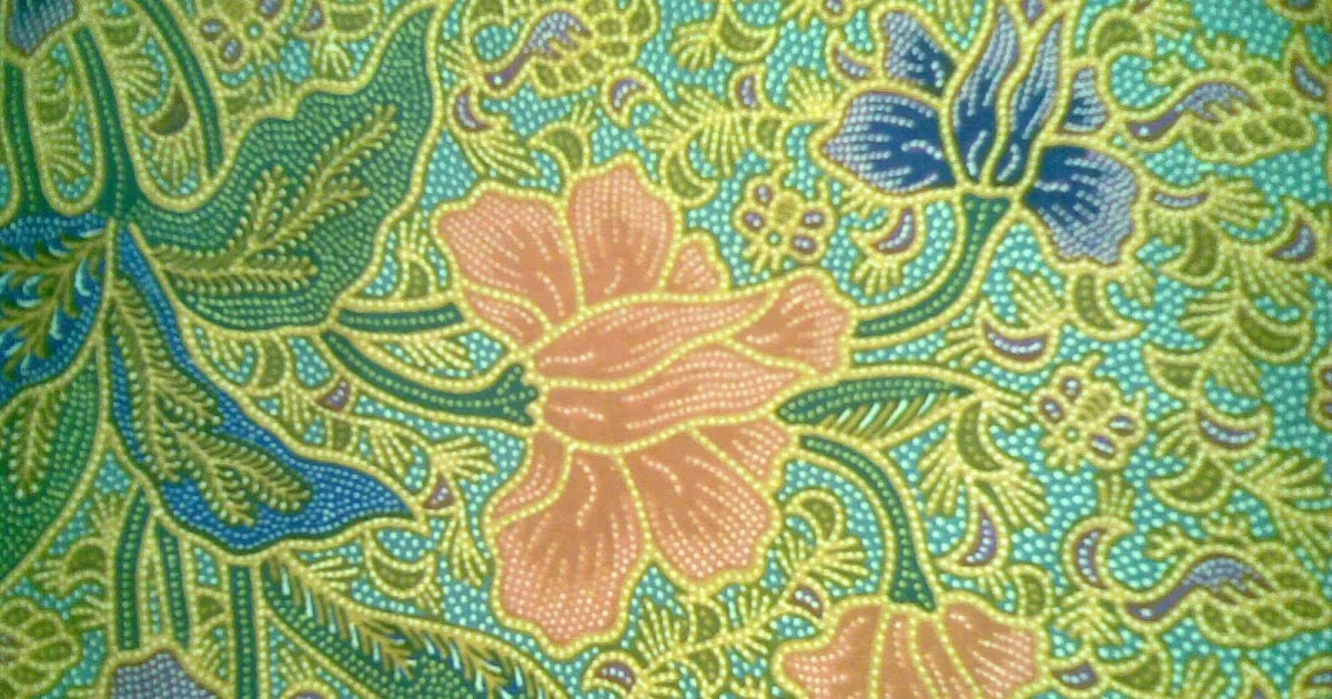 Wallpaper Kain Motif Batik Bunga Kombinasi Warna Hijau Muda, Pink, Biru, Hijau Tosca