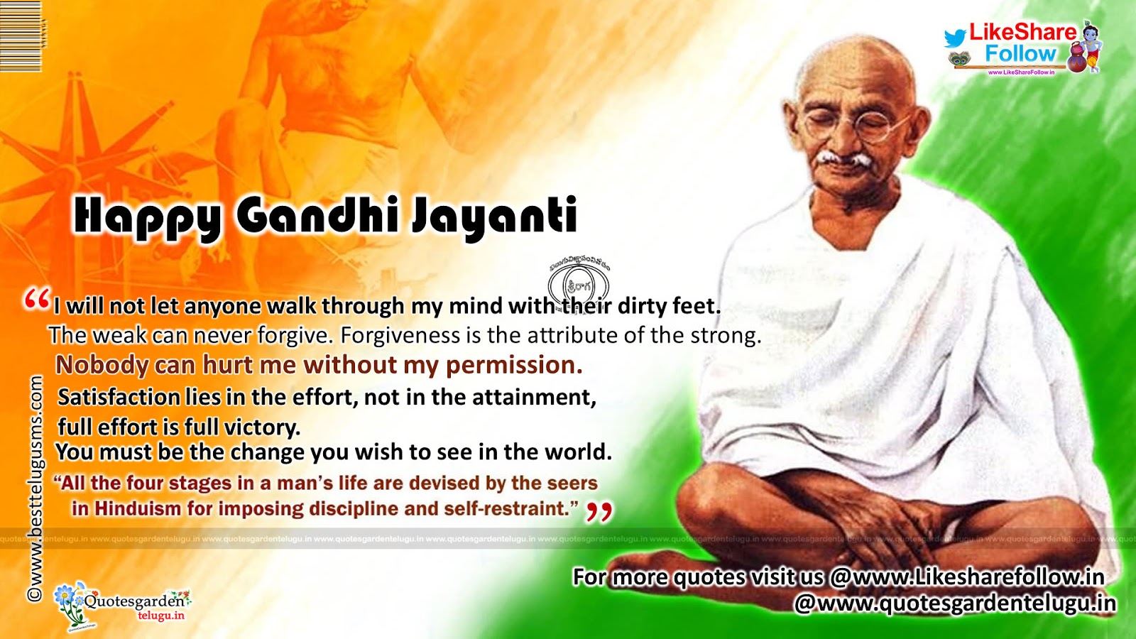 Happy Gandhi Jayanti wishes images greetings | QUOTES GARDEN ...