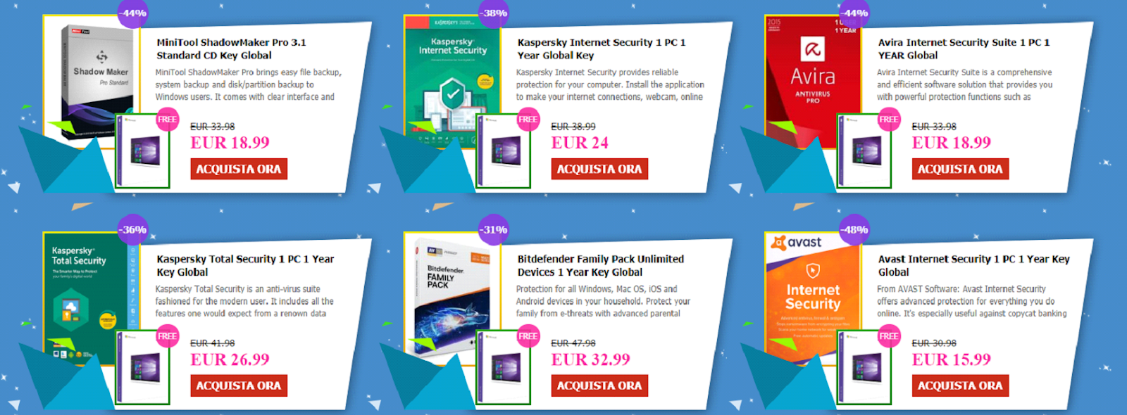 Acquista software Antivirus per 15 € e ricevi Windows 10 Pro gratis!