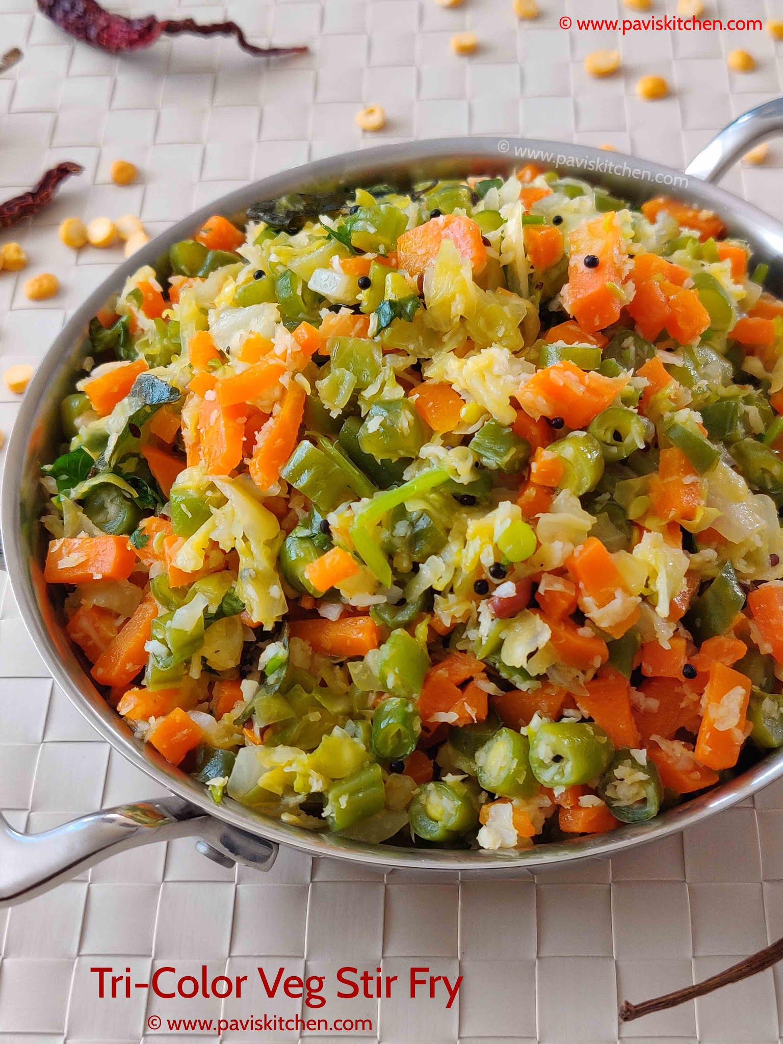 Tricolor poriyal Carrot beans cabbage poriyal recipe kalyana veetu