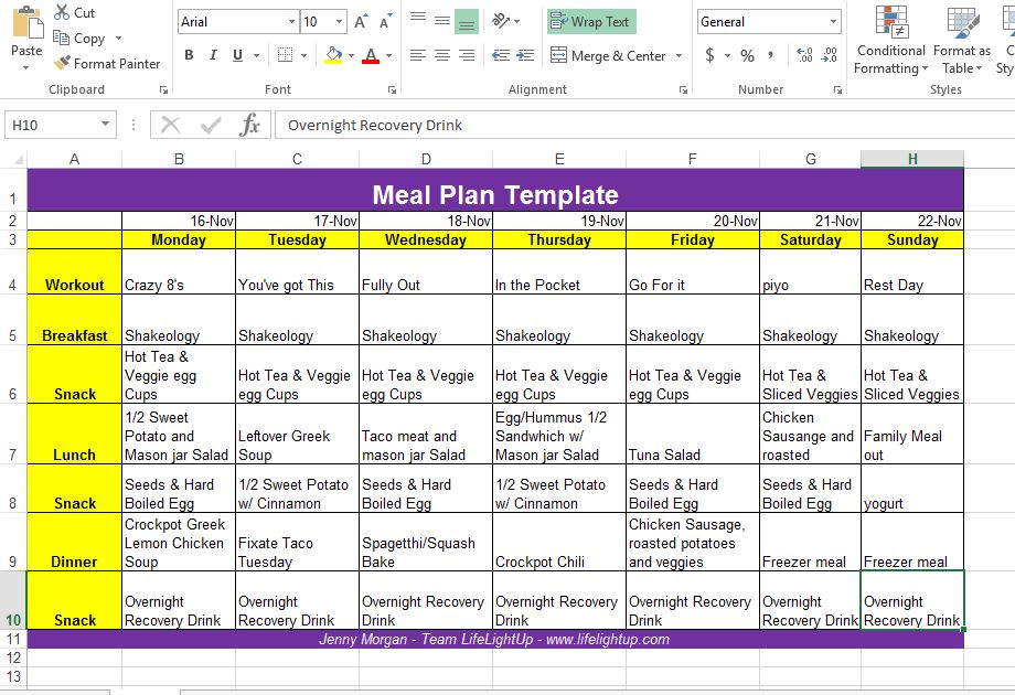 Meal Prep Excel Template