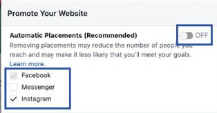 Facebook automatic placement toggle on - off