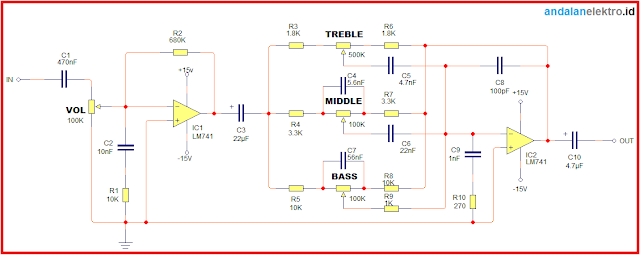 Skema Rangkaian Tone Control Pasif dan Aktif dengan Kontrol Middle - Foxify