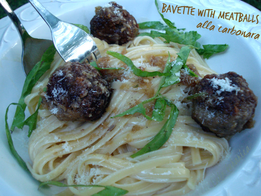 Bavette with meatballs alla carbonara by Laka kuharica: juicy meatballs and two kinds of sauce make this pasta exceptionally delicious.