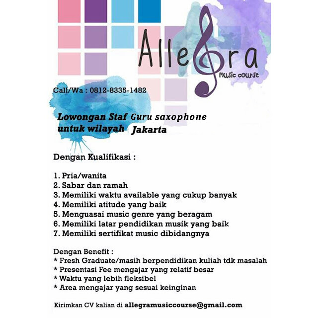 Dibuka Lowongan untuk Guru Saxophone di wilayah Cibubur Dibuka Lowongan untuk Guru Saxophone di wilayah Cibubur