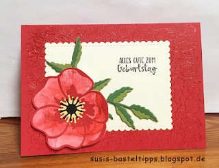 viele Ideen und Techniken mit Stampin' Up! Stanzenset Mohnblüten poppy moments dies, stampin up stanzformen mohnblüten, diy, technik. diy stempel, moosgummi, layered, anemone, bunter blumenstrauss, steinmauer, aquarell, hintergrund, transparentpapier, savanne, sab, gratisprodukt, diy prägeform, embossing folder, brusho, distress