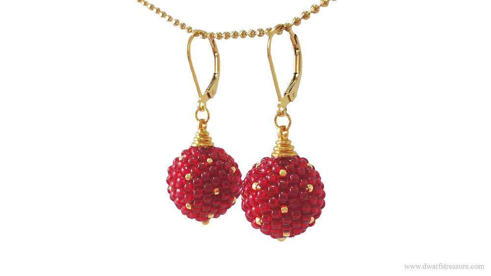 gold ruby beaded earrings