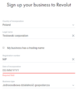 Revolut Business wniosek