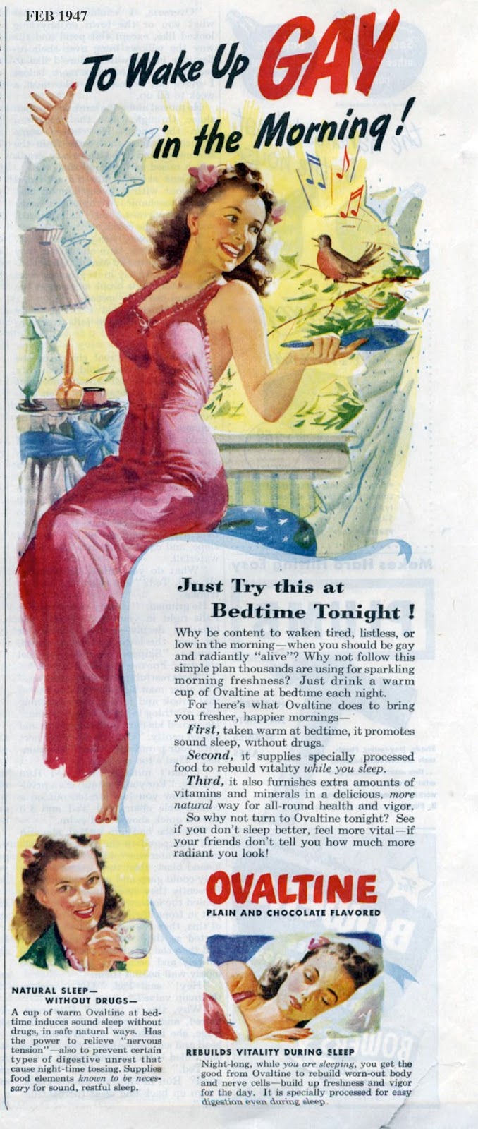 To Wake Up Gay In The Morning Ovaltine February 1947