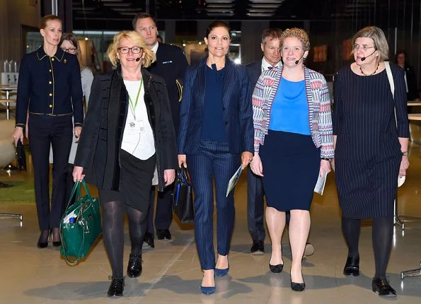 Crown Princess Victoria carried Dagmar Taylor Tote Bag, Ralph Lauren Suede Celia Pump and Malene Birger blouse. Charlotte Bonde Sthlm Louise Ribbon Earrings