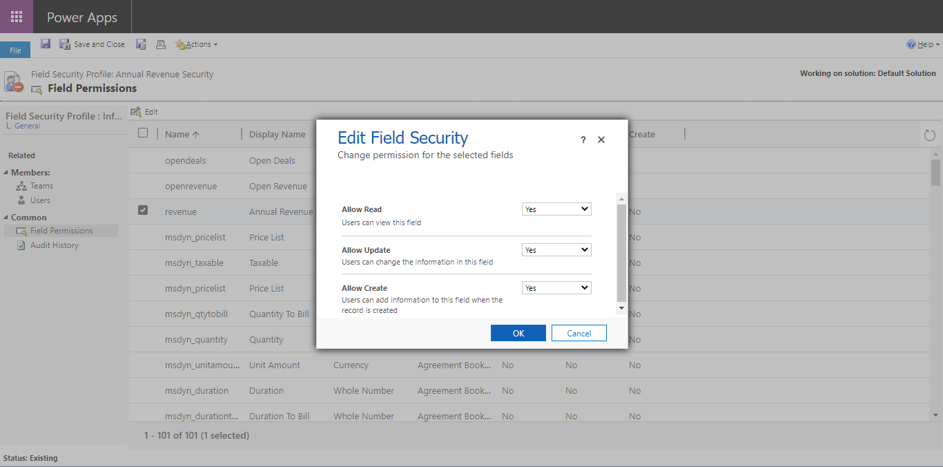 Field level security in Dynamics 365.