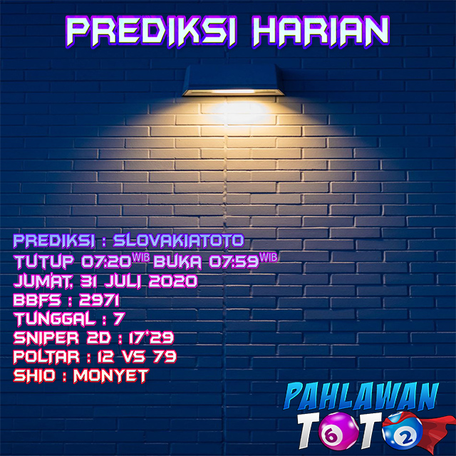 Prediksi Harian Slovakia Toto, Jum'at 31 Juli 2020 Paito