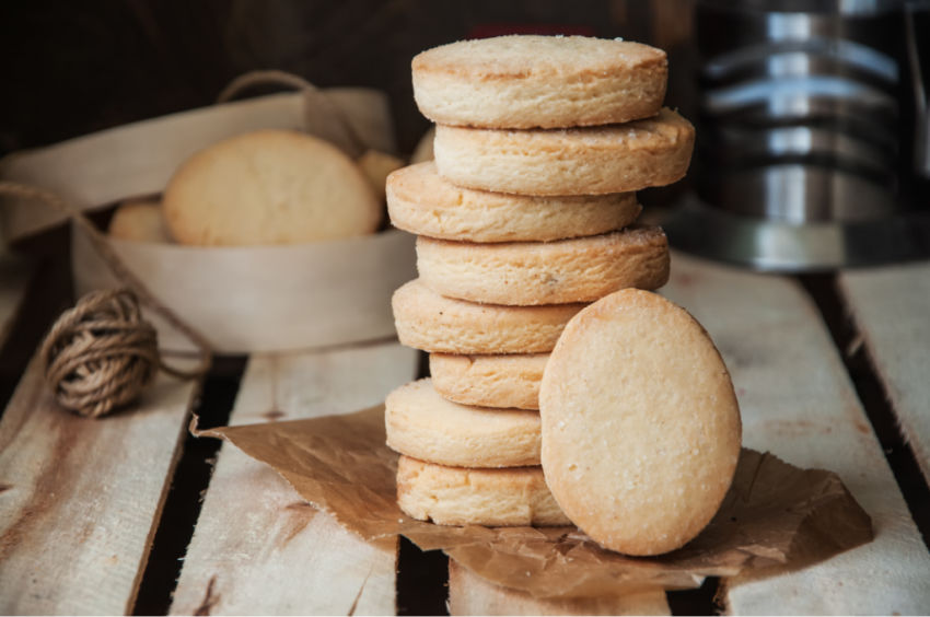 A stack of clotted cream shortbread biscuits