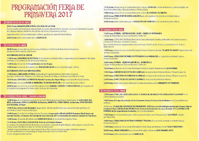 Programación de la Feria de Primavera de Vejer de la Frontera 2017 Programación de la Feria de Primavera de Vejer de la Frontera 2017