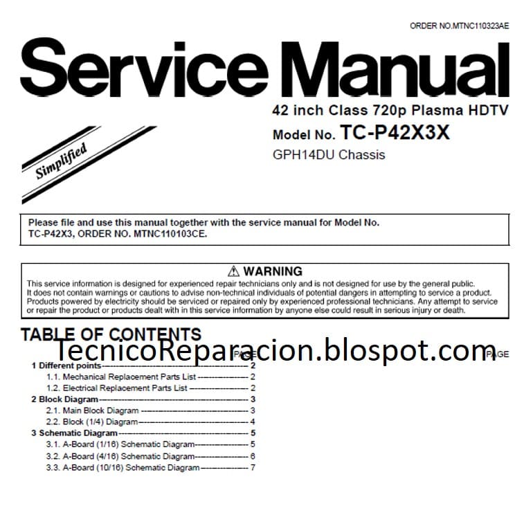 PANASONIC TC-P42X3X TCP42X3X GPH14DU DIAGRAMA | SERVICE MANUAL