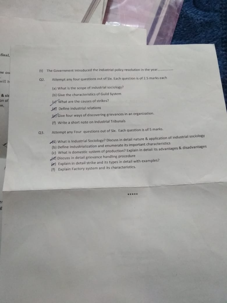 Sociology Semester Ending Examination