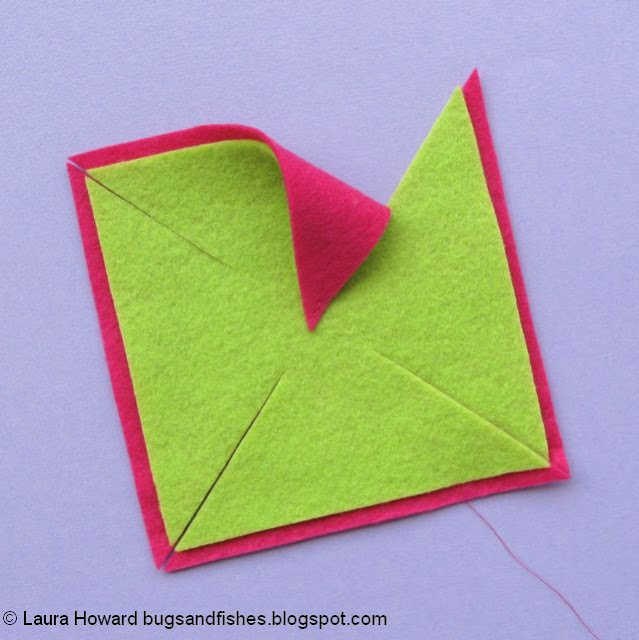 DIY Felt Pinwheels Summer Wreath Tutorial fold in the points of the felt pinwheel