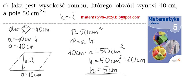 Zad. 7 a,b,c str. 190 "Matematyka z plusem 5" Pole równoległoboku