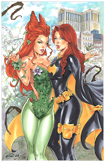 A painting of Poisoson Ivy with Batgirl apprently not fighting