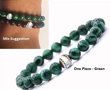Unisex Natural Stone Hematite Green with 925 Stirling Silver Bead Bracelet (One Piece)