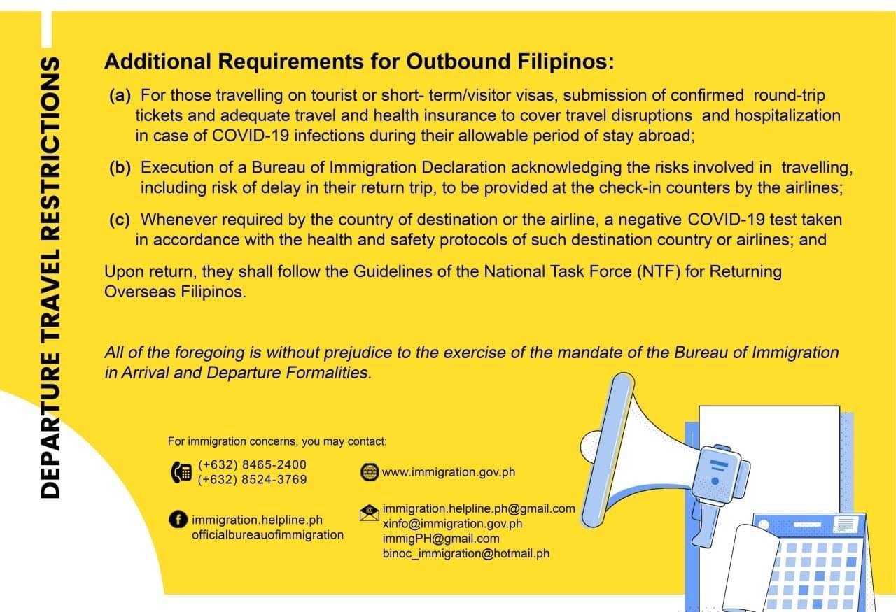 Philippines Arrival Travel Restrictions and Requirements for Outbound