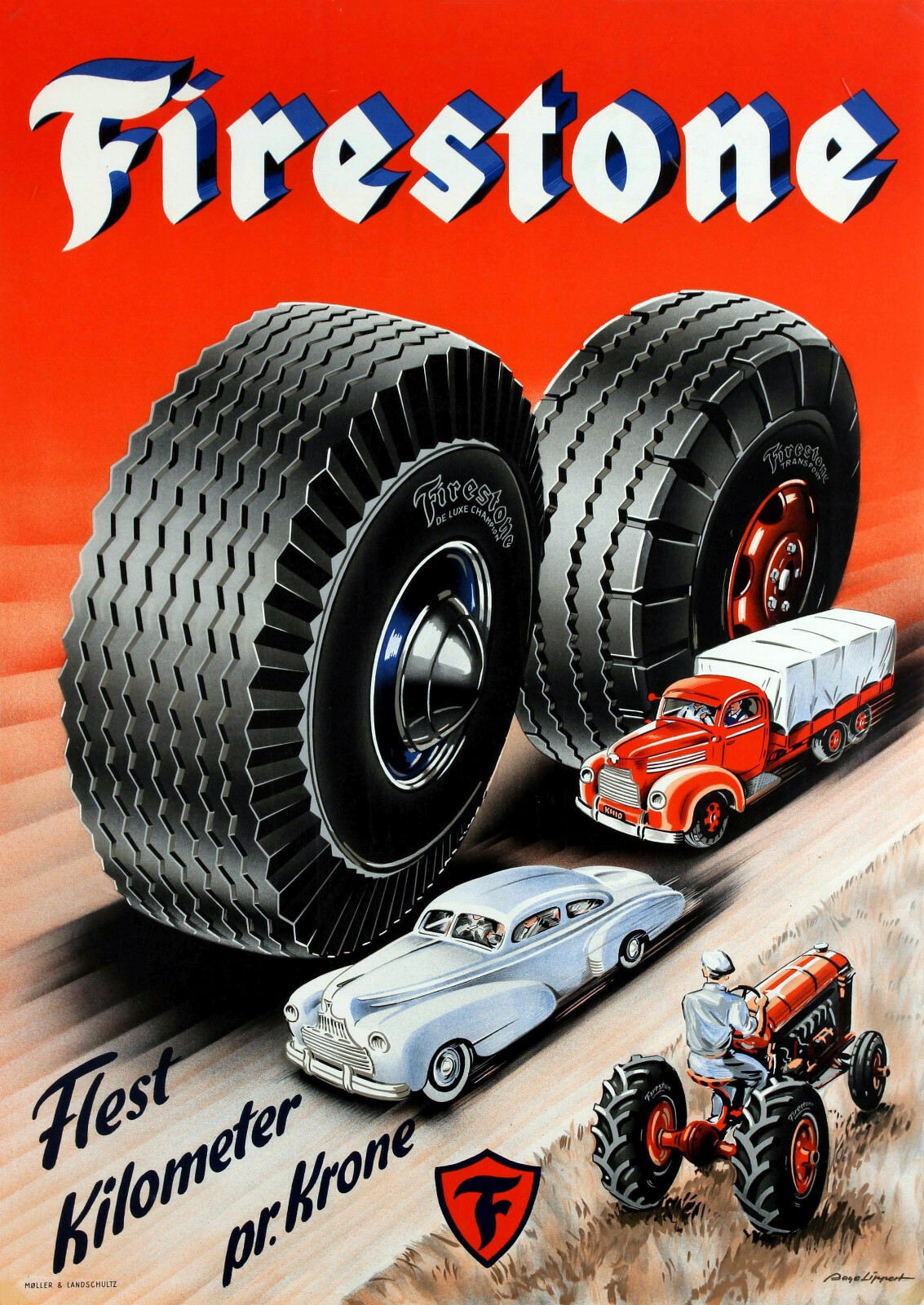 transpress nz circa 1950 Firestone tires poster