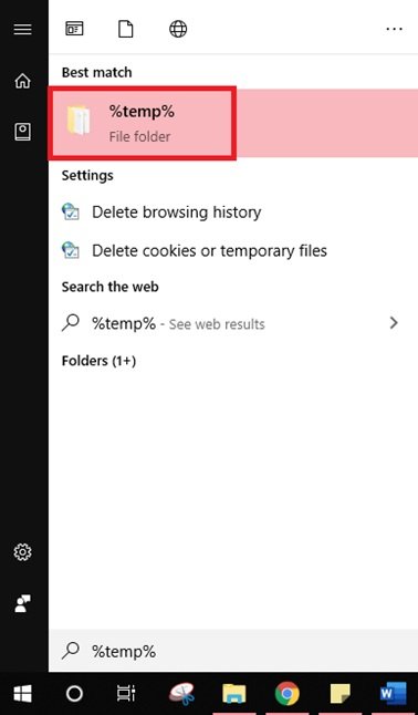 Windows 10의 임시 파일