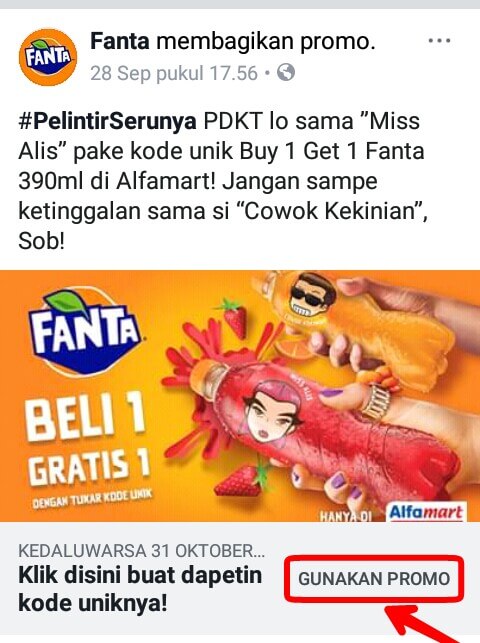 maka anda akan dibawa ke Postingan Facebook dari Produk tersebut, silahkan anda klik "Gunakan Promo".