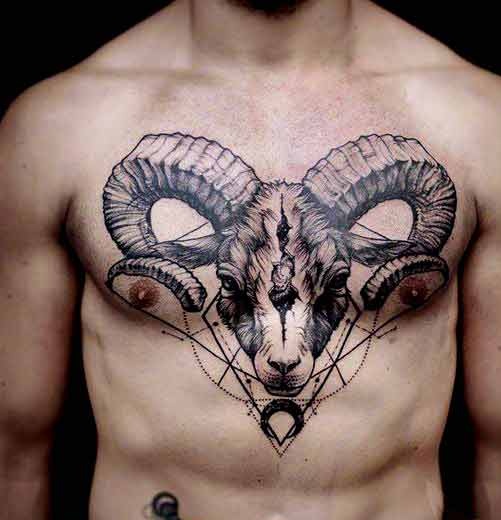 Best Aries zodiac sign tattoo design in front of chest for men
