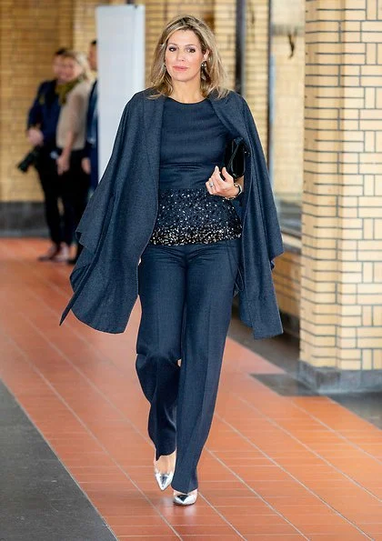 Queen Maxima wore Natan coat, Natan embroidered top and Natan trousers, she wore  Gianvito Rossi plexi pumps