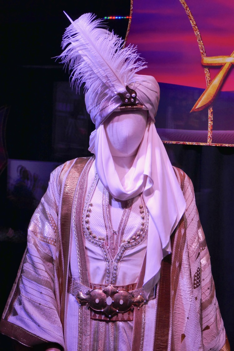 Mena Massoud's Prince Ali costume from Aladdin on display. 