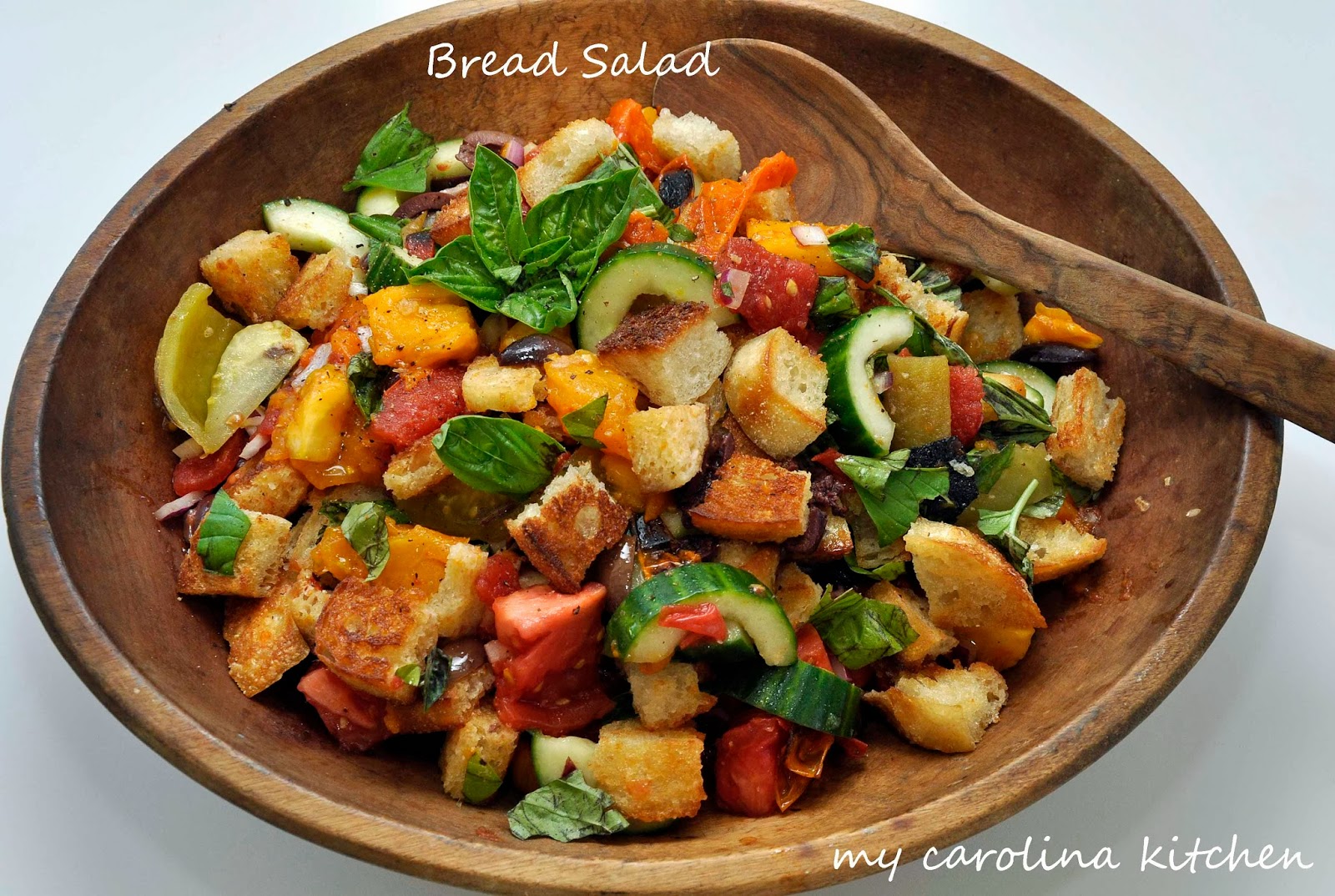My Carolina Kitchen Bread Salad with Charred Tomatoes, Cucumbers