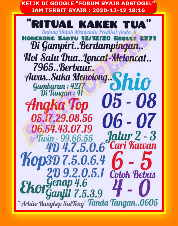 Syair Hk 12 Desember 2020