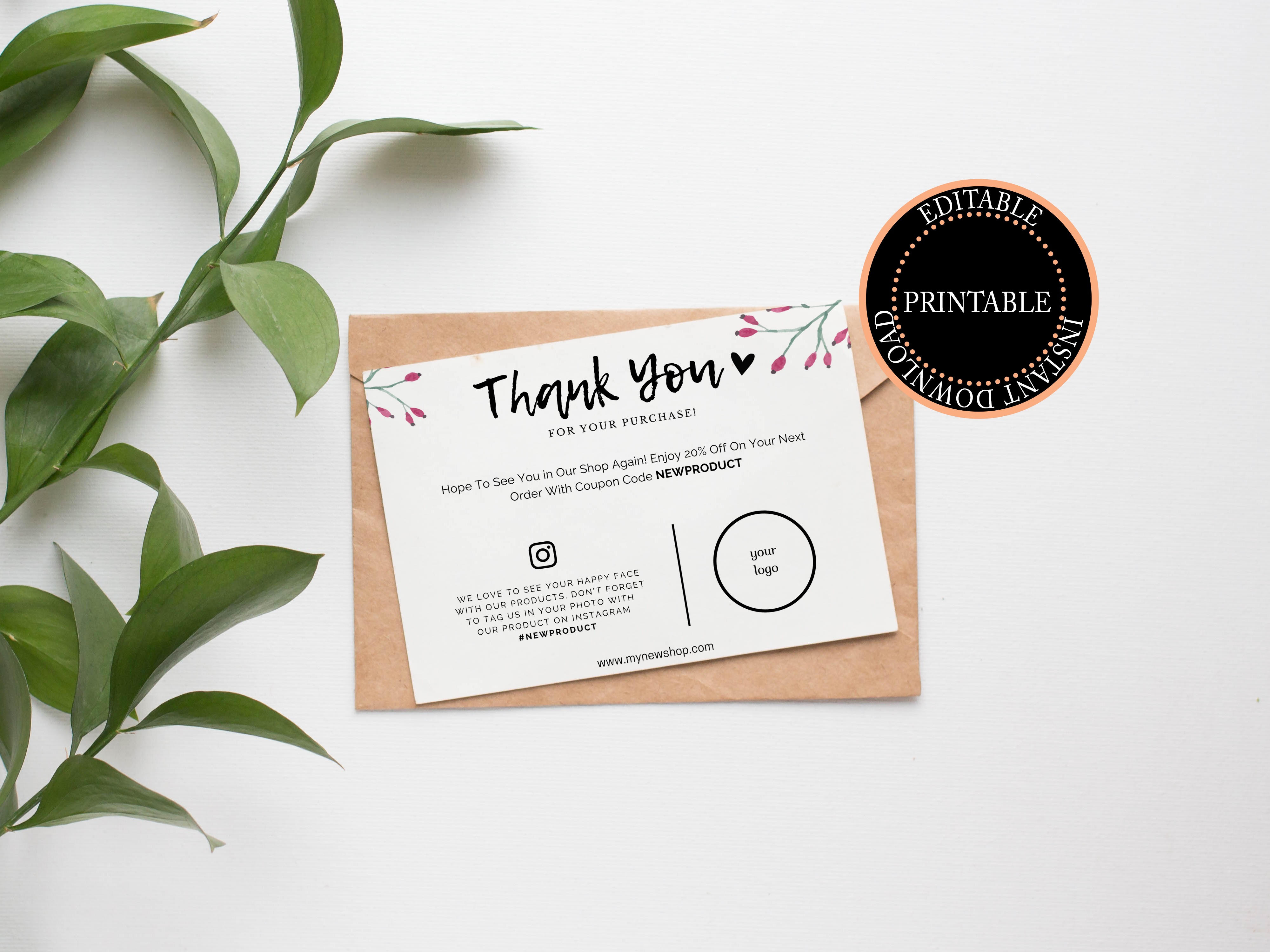 Editable Business Thank You Note Template | Printable Thank You Card - $ 4.50 | Digiprints Store