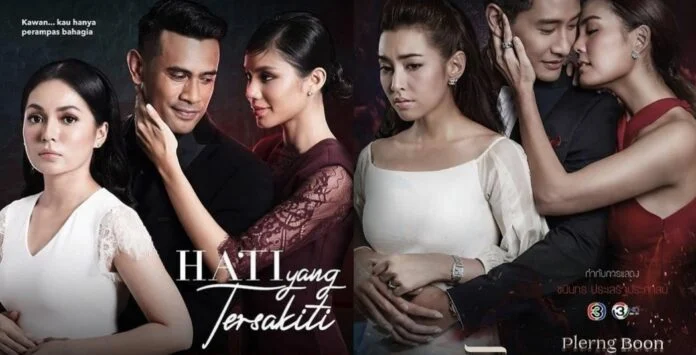 oster Drama Hati Yang Tersakiti ni pula meniru poster Drama Thailand