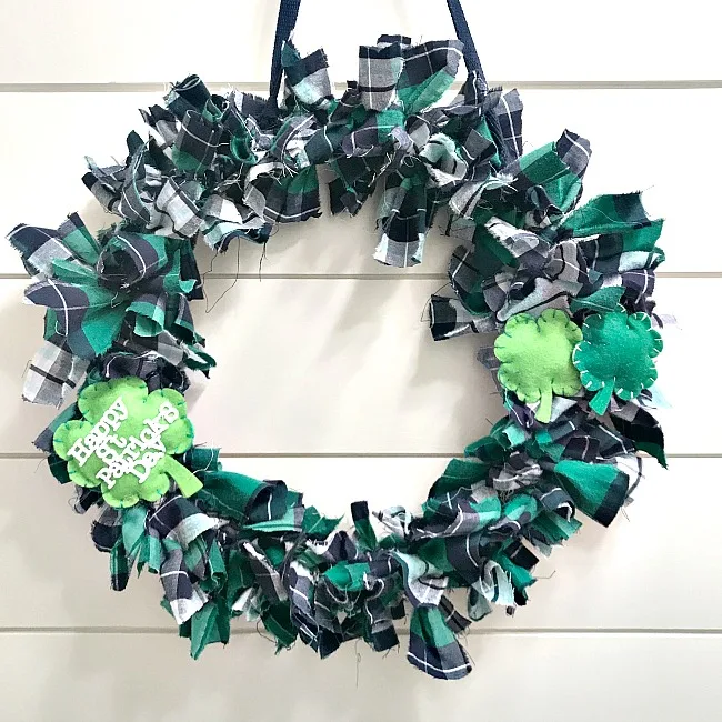 St. Patrick's Day rag wreath with felt shamrocks