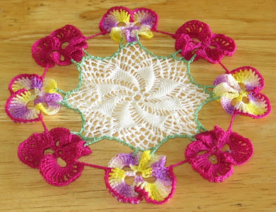  Pansy Flower Doily - Small Fine Crochet - Handmade By RSS Designs In Fiber