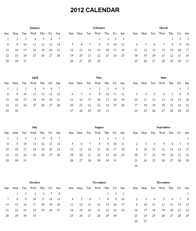 Free Printable Calendar 2018: Printable calendar 2012 download free