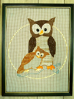 "Night Owls", Holbein embroidery on gingham
