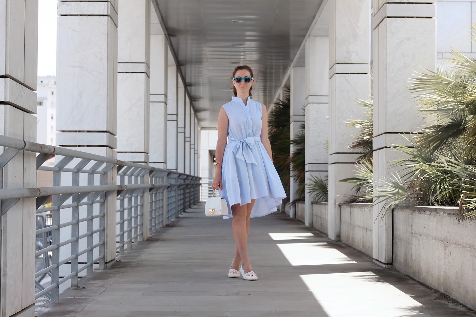 fashion style blogger outfit ootd italian girl italy trend vogue glamour pescara new look bag chic wish dress stripes blue cookeries london flats ballet shoes