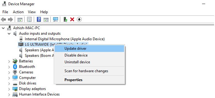 Actualizar controlador de audio de Windows