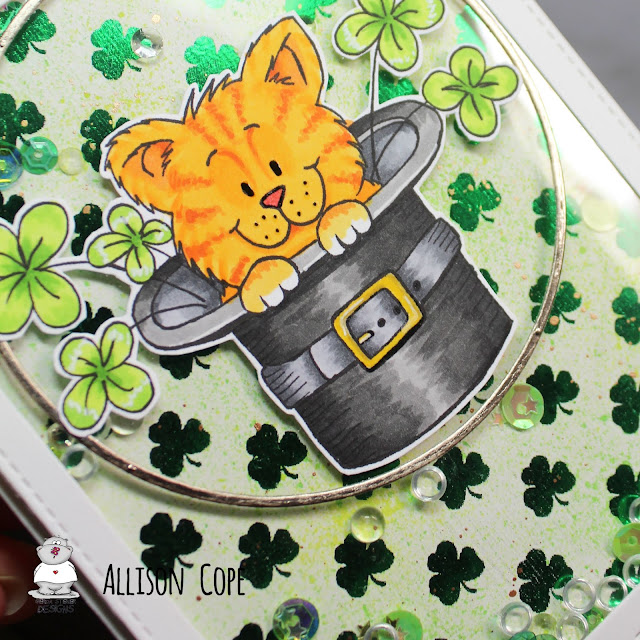 Happy St. Patty's Day card by Allison Cope featuring the digi stamp "St. Patrick's Day Cat and Hat" by Gerda Steiner Designs