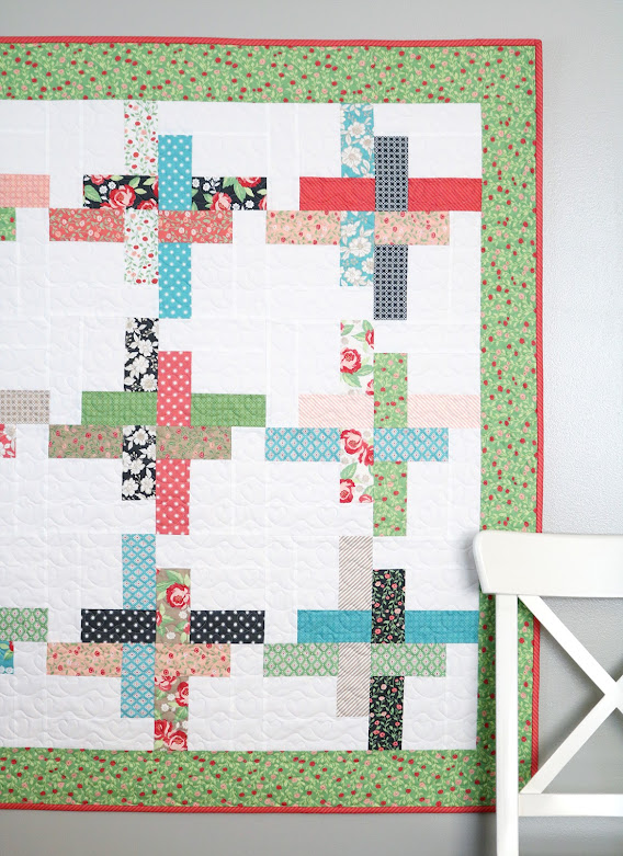 Hello Washi baby size quilt made with Bloomington Fabric - by Andy of A Bright Corner - perfect charm pack or jelly roll quilt with four sizes