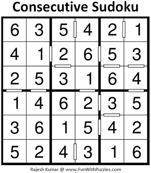 Consecutive Sudoku (Mini Sudoku Series #73) Solution