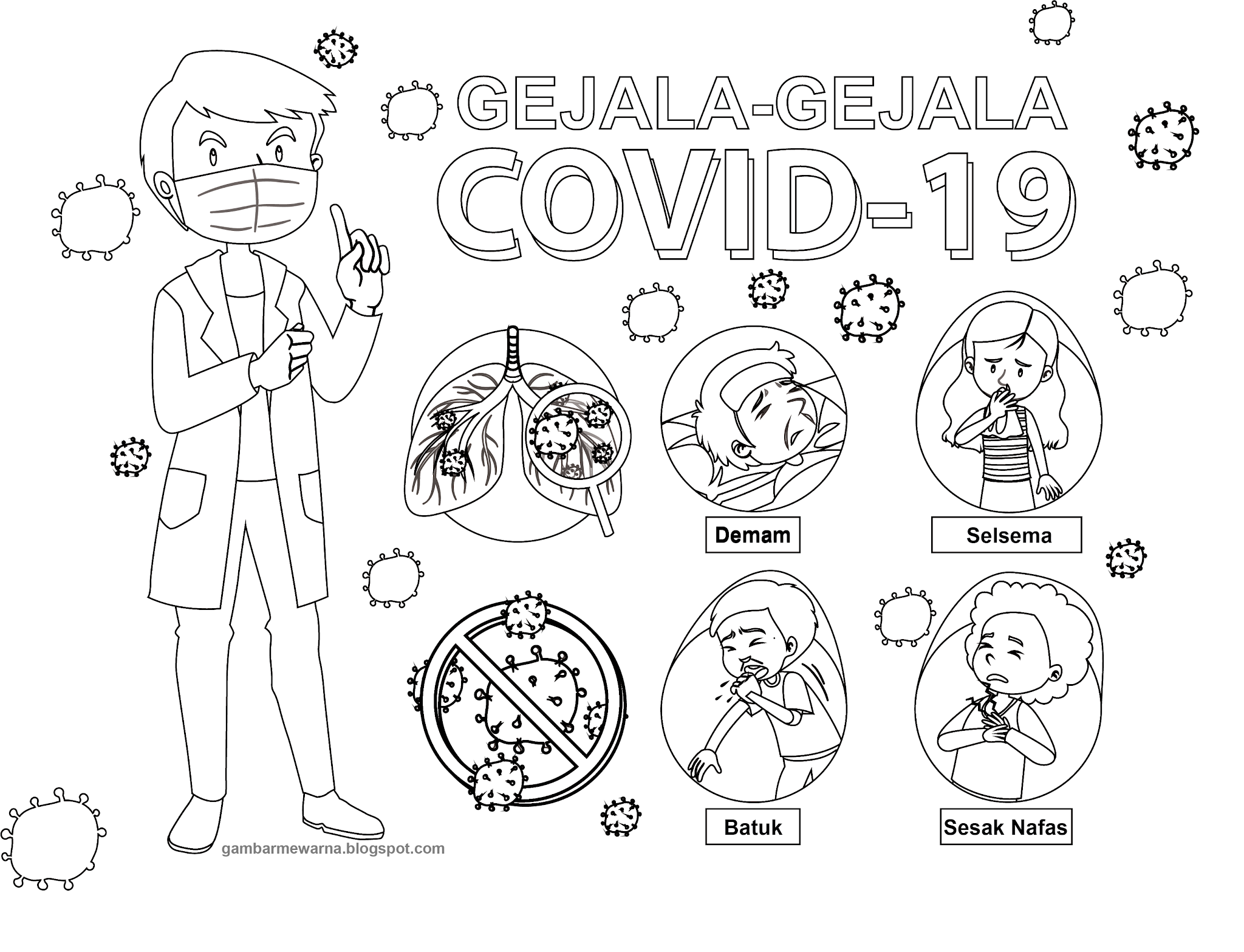 Poster Mewarna - Gejala-gejala Covid-19 - Gambar Mewarna