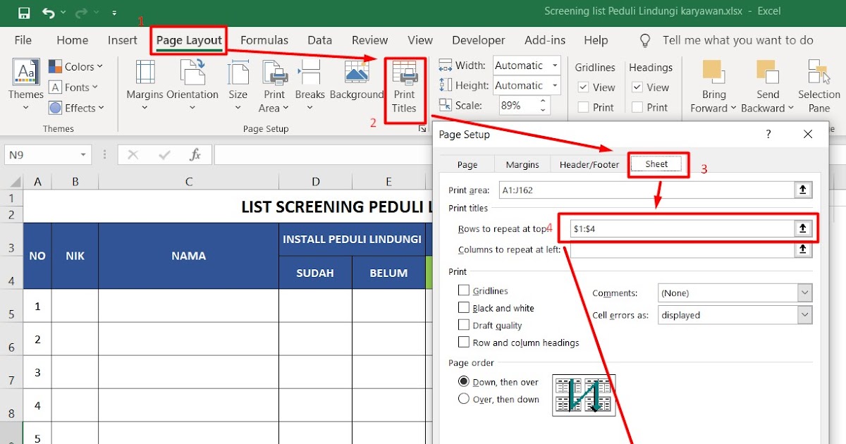 cara membuat repeat header saat print di microsoft excel Hakko Blog's
