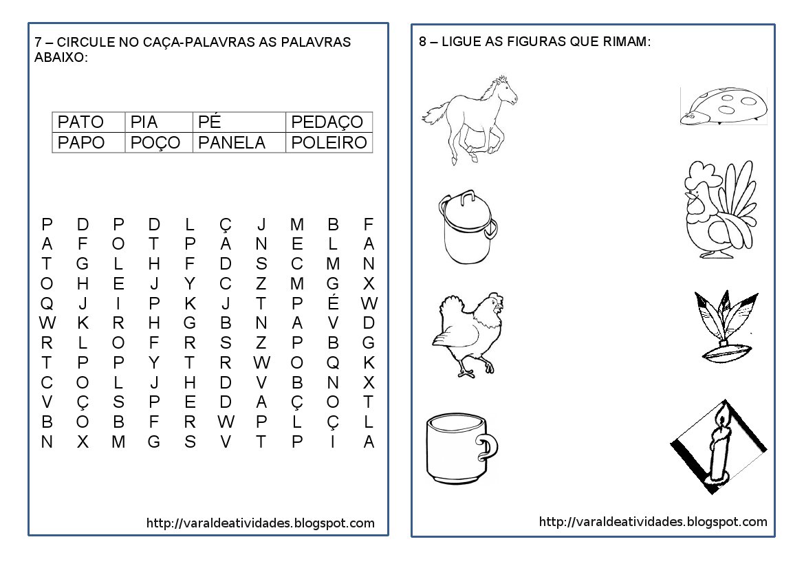 Atividades de alfabetização : PA, PE, PI, PO, PU