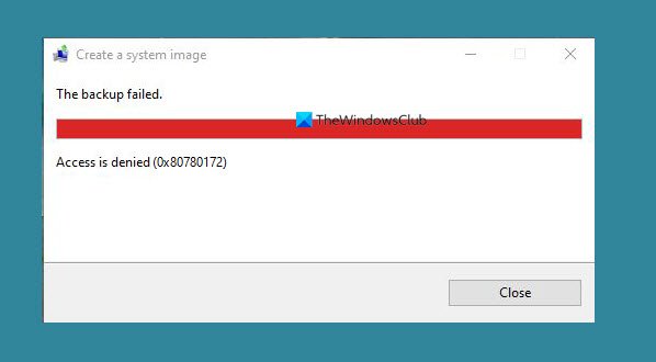 Creazione di un'immagine di sistema non riuscita con errore 0x80780172 su Windows 10